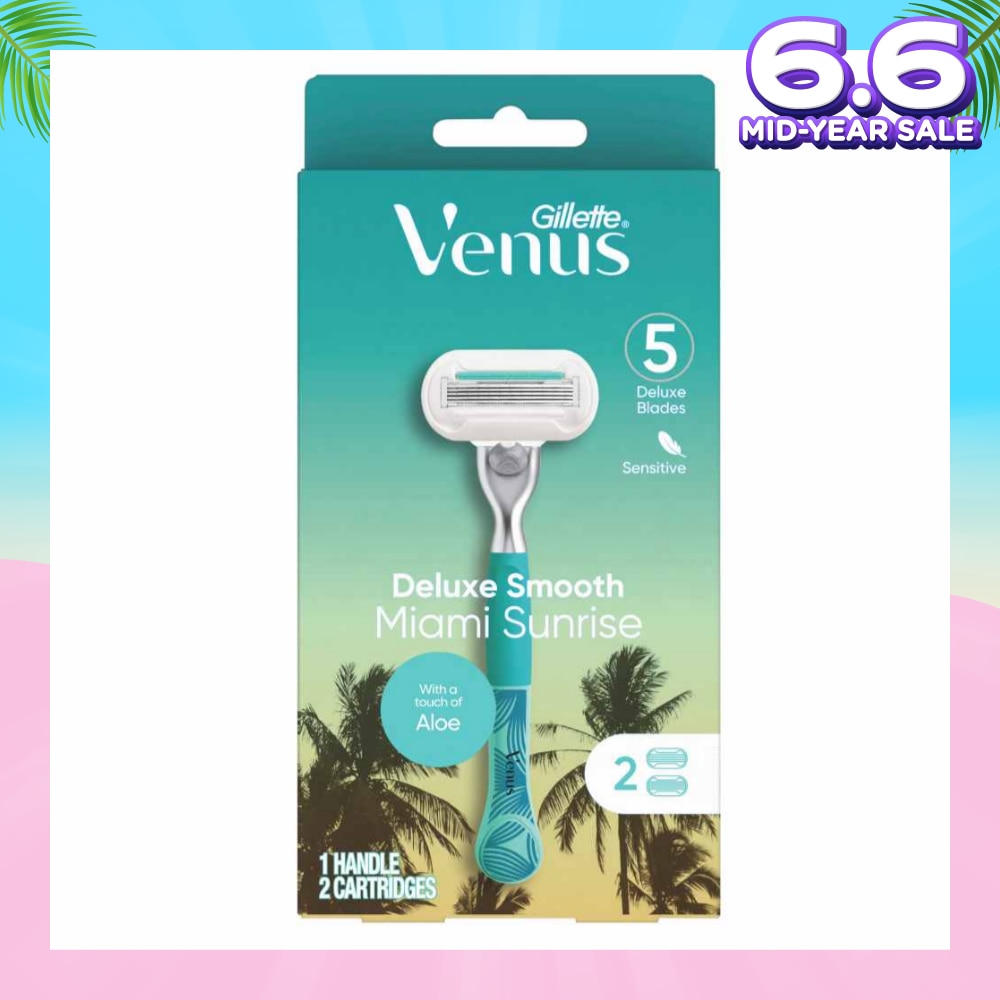 GILLETTE VENUS Miami Sunrise 5 Deluxe Smooth Sensitive Pack Set (1 Handle & 2 Cartriges) 1s