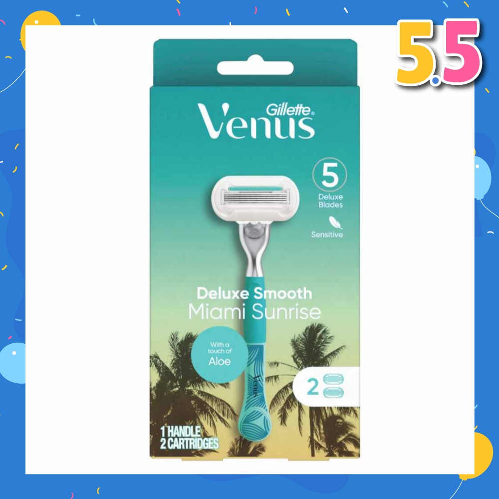 GILLETTE VENUS Miami Sunrise 5 Deluxe Smooth Sensitive Pack Set (1 Handle & 2 Cartriges) 1s