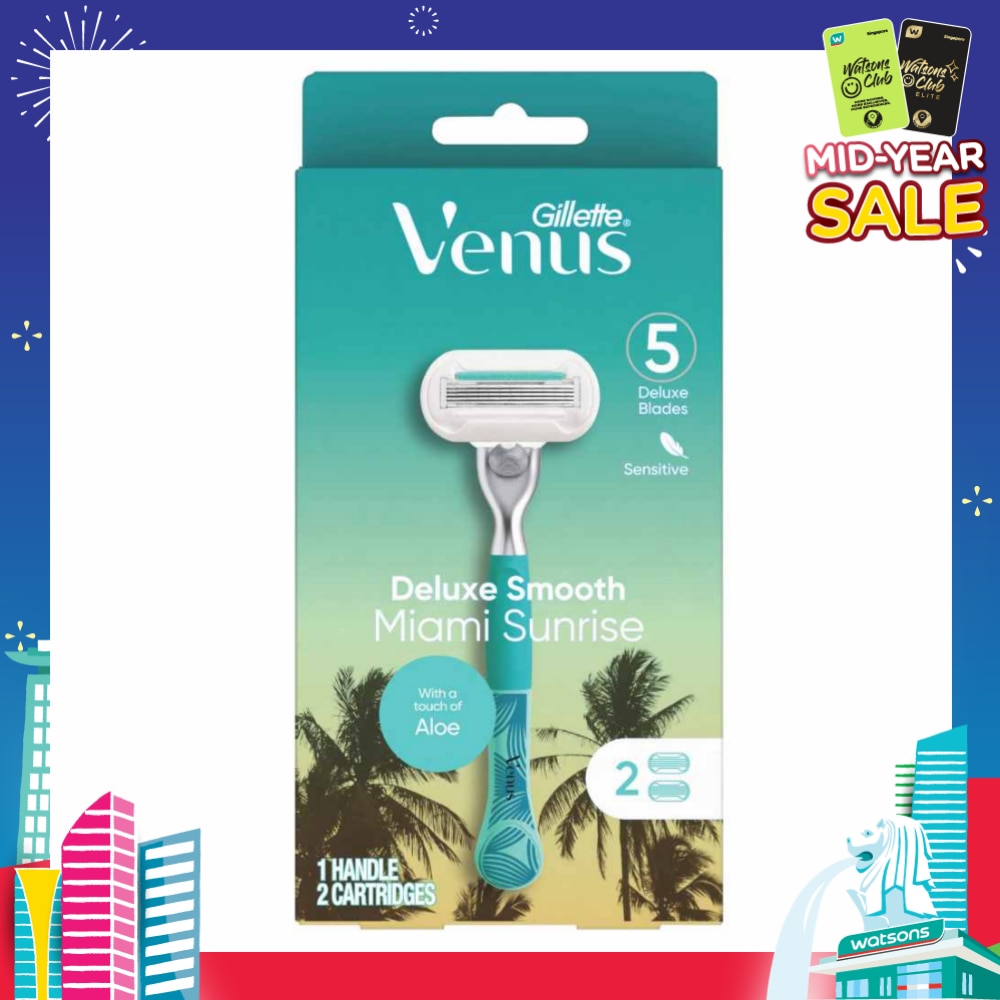 GILLETTE VENUS Miami Sunrise 5 Deluxe Smooth Sensitive Pack Set (1 Handle & 2 Cartriges) 1s