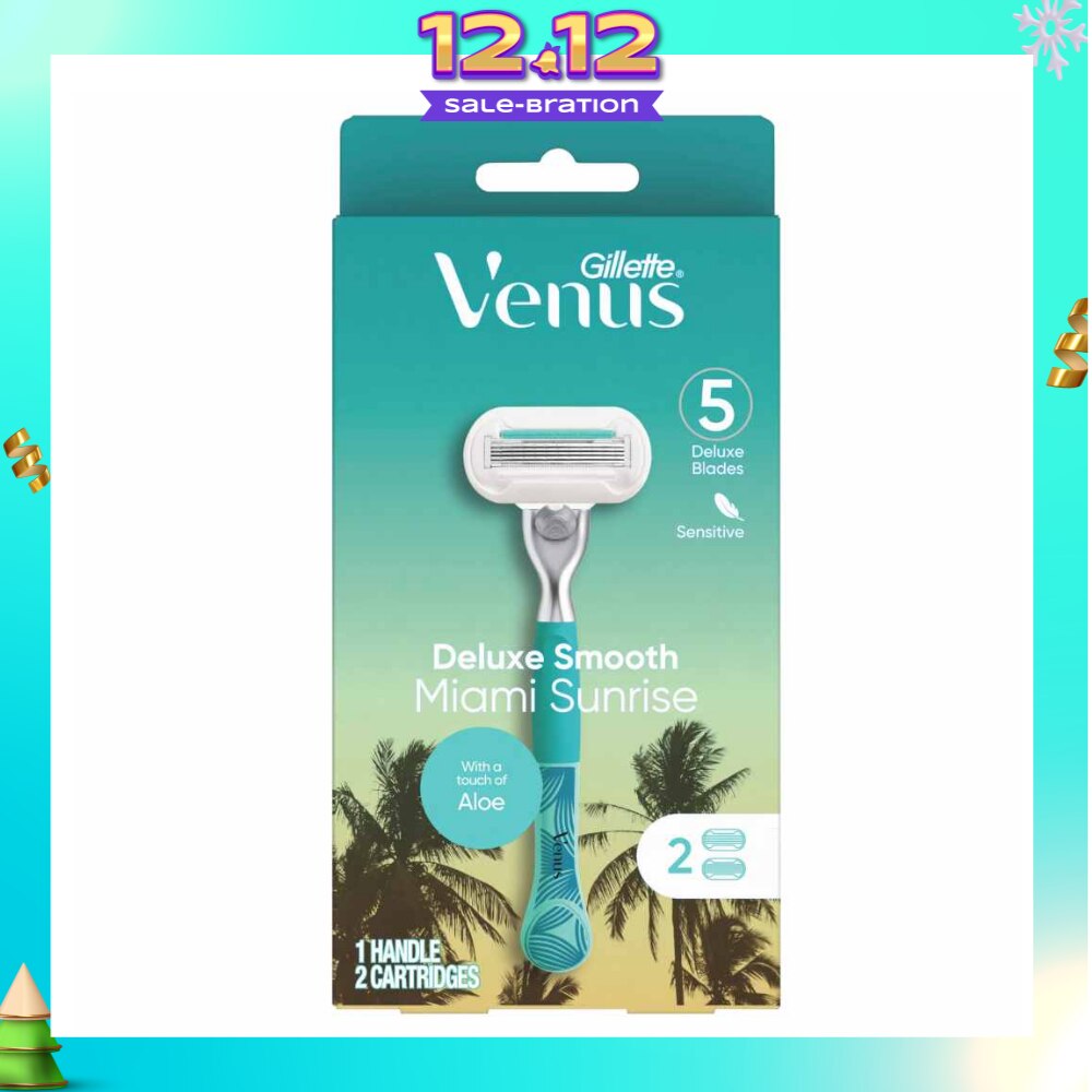 GILLETTE VENUS Miami Sunrise 5 Deluxe Smooth Sensitive Pack Set (1 Handle & 2 Cartriges) 1s