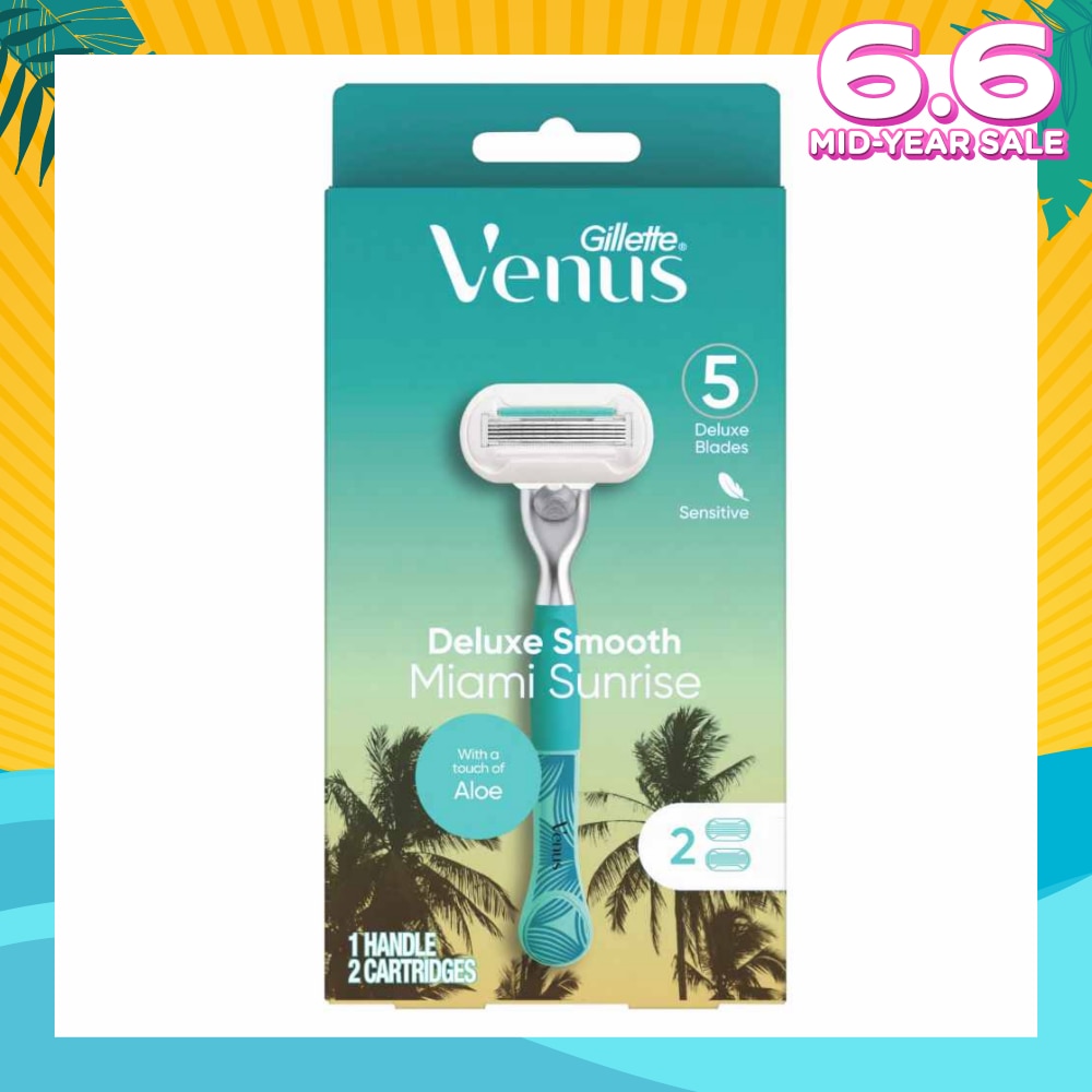 GILLETTE VENUS Miami Sunrise 5 Deluxe Smooth Sensitive Pack Set (1 Handle & 2 Cartriges) 1s
