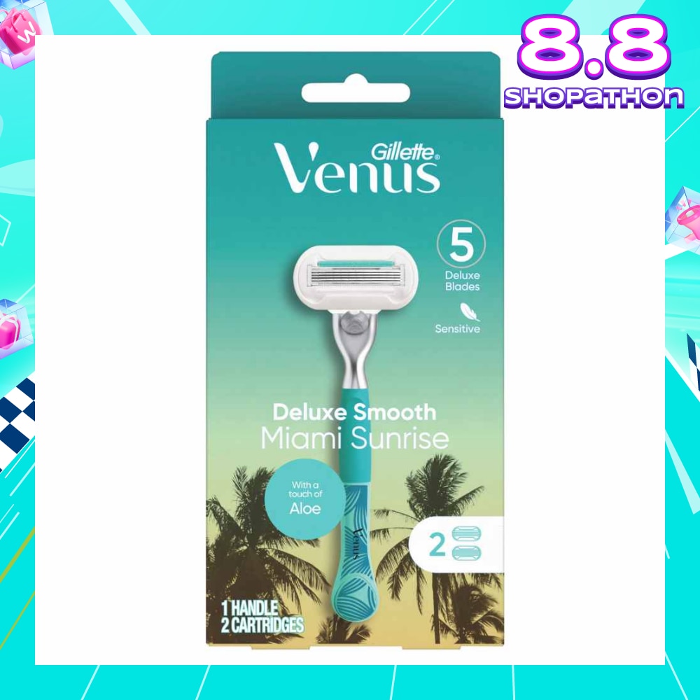 GILLETTE VENUS Miami Sunrise 5 Deluxe Smooth Sensitive Pack Set (1 Handle & 2 Cartriges) 1s