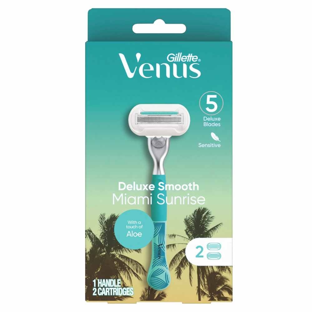 GILLETTE VENUS Miami Sunrise 5 Deluxe Smooth Sensitive Pack Set (1 Handle & 2 Cartriges) 1s