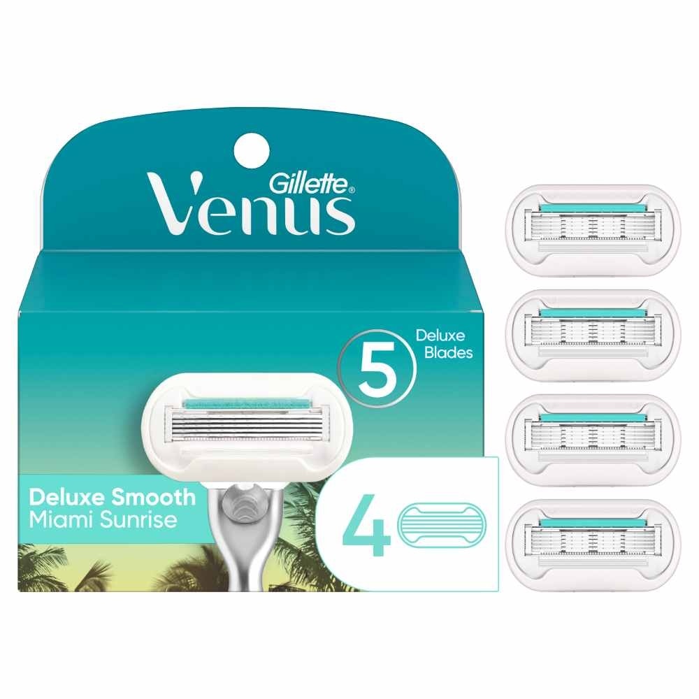 Miami Sunrise 5 Deluxe Smooth Sensitive Blade Cartridges Refills Value Pack (With A Touch Of Aloe) 4s