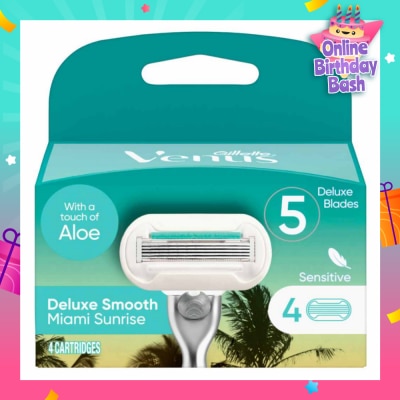 GILLETTE VENUS Miami Sunrise 5 Deluxe Smooth Sensitive Blade Cartridges Refills Value Pack (With A Touch Of Aloe) 4s