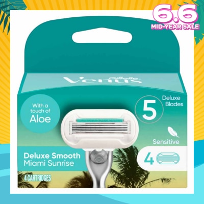 GILLETTE VENUS Miami Sunrise 5 Deluxe Smooth Sensitive Blade Cartridges Refills Value Pack (With A Touch Of Aloe) 4s