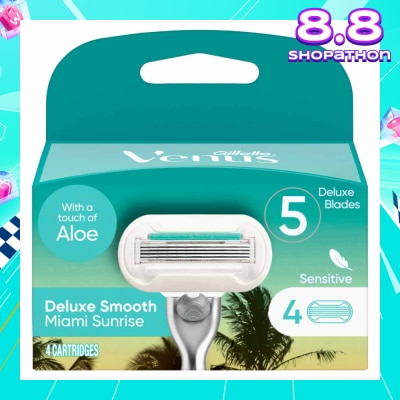 GILLETTE VENUS Miami Sunrise 5 Deluxe Smooth Sensitive Blade Cartridges Refills Value Pack (With A Touch Of Aloe) 4s