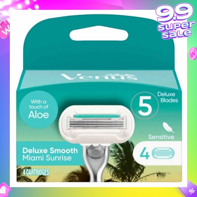 GILLETTE VENUS Miami Sunrise 5 Deluxe Smooth Sensitive Blade Cartridges Refills Value Pack (With A Touch Of Aloe) 4s