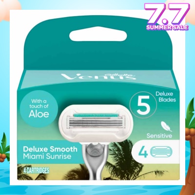 GILLETTE VENUS Miami Sunrise 5 Deluxe Smooth Sensitive Blade Cartridges Refills Value Pack (With A Touch Of Aloe) 4s