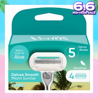 GILLETTE VENUS Miami Sunrise 5 Deluxe Smooth Sensitive Blade Cartridges Refills Value Pack (With A Touch Of Aloe) 4s