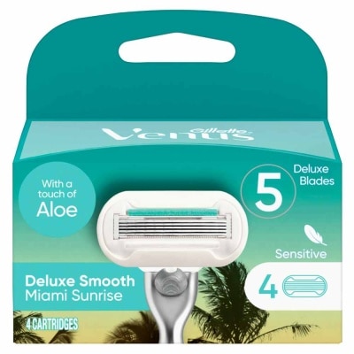 GILLETTE VENUS Miami Sunrise 5 Deluxe Smooth Sensitive Blade Cartridges Refills Value Pack (With A Touch Of Aloe) 4s