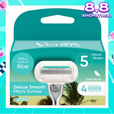 GILLETTE VENUS Miami Sunrise 5 Deluxe Smooth Sensitive Blade Cartridges Refills Value Pack (With A Touch Of Aloe) 4s