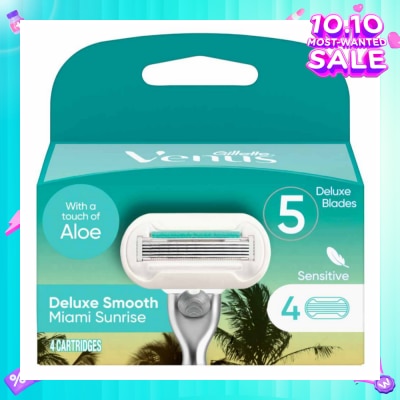 GILLETTE VENUS Miami Sunrise 5 Deluxe Smooth Sensitive Blade Cartridges Refills Value Pack (With A Touch Of Aloe) 4s