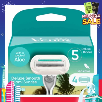 GILLETTE VENUS Miami Sunrise 5 Deluxe Smooth Sensitive Blade Cartridges Refills Value Pack (With A Touch Of Aloe) 4s