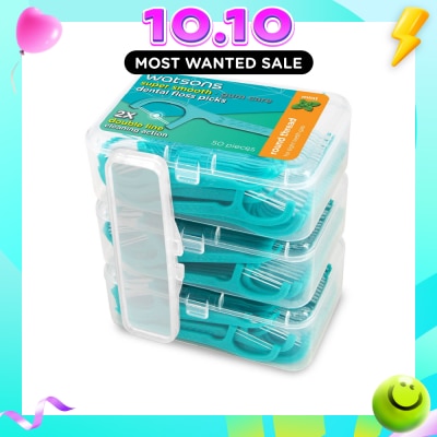 WATSONS Super Smooth Mint Dental Floss Picks (Round Thread + Double Line) 50s x 3 Boxes image