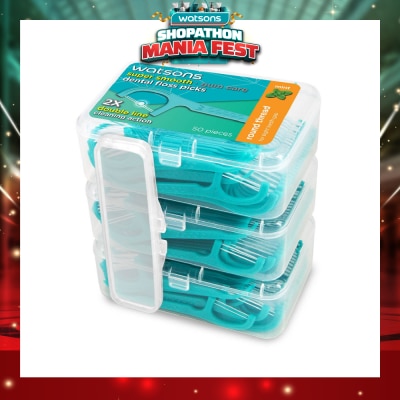 WATSONS - Super Smooth Mint Dental Floss Picks (Round Thread + Double Line) 50s x 3 Boxes