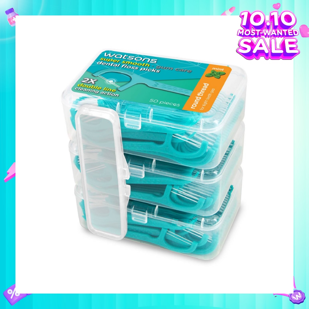 Super Smooth Mint Dental Floss Picks (Round Thread + Double Line) 50s x 3 Boxes