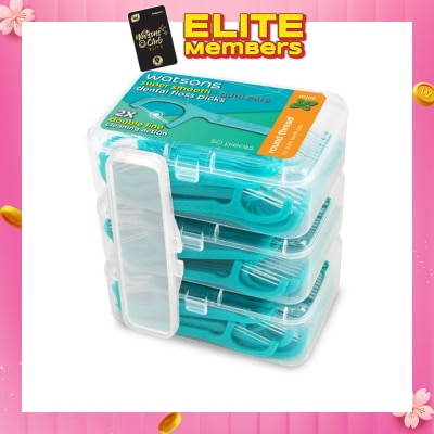 WATSONS Super Smooth Mint Dental Floss Picks (Round Thread + Double Line) 50s x 3 Boxes