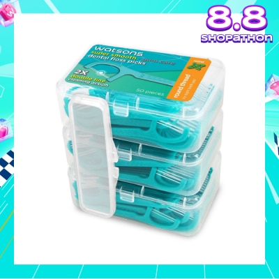 WATSONS Super Smooth Mint Dental Floss Picks (Round Thread + Double Line) 50s x 3 Boxes