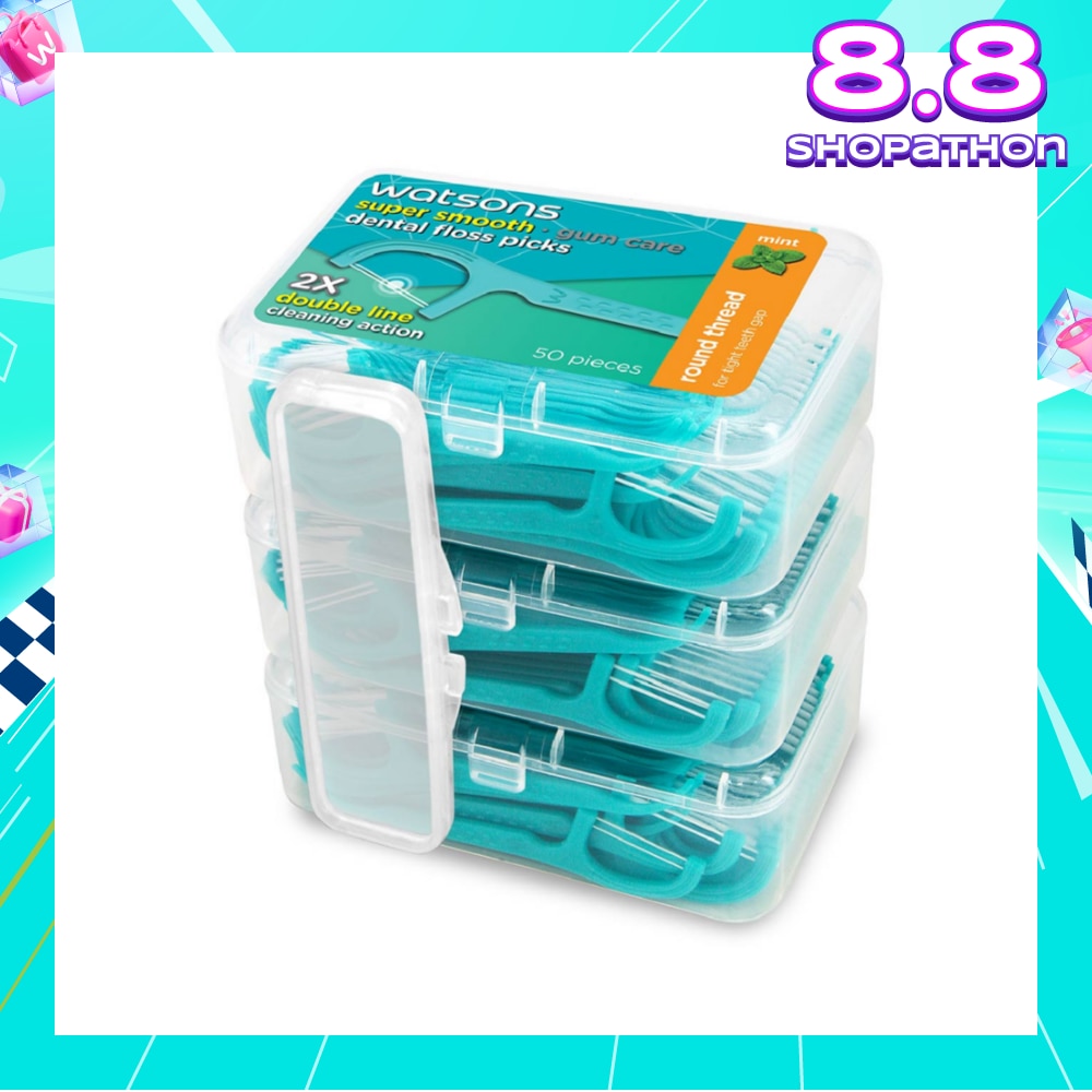 Super Smooth Mint Dental Floss Picks (Round Thread + Double Line) 50s x 3 Boxes