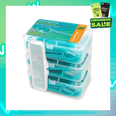 WATSONS Super Smooth Mint Dental Floss Picks (Round Thread + Double Line) 50s x 3 Boxes