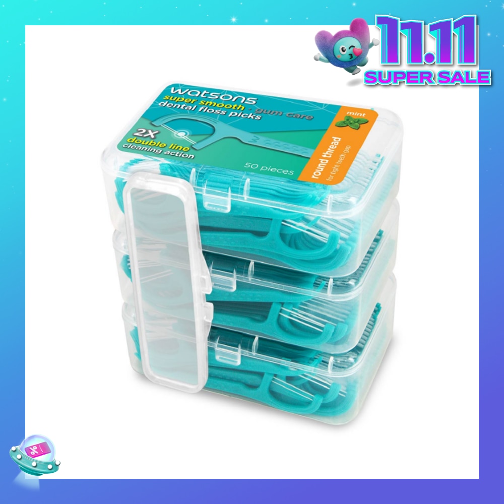 Super Smooth Mint Dental Floss Picks (Round Thread + Double Line) 50s x 3 Boxes