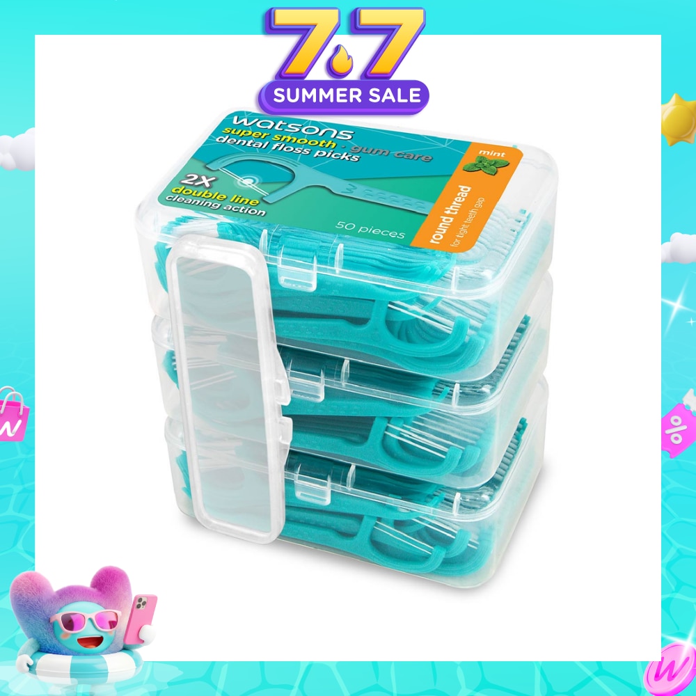 Super Smooth Mint Dental Floss Picks (Round Thread + Double Line) 50s x 3 Boxes