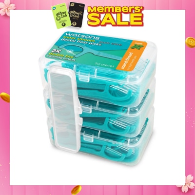 WATSONS Super Smooth Mint Dental Floss Picks (Round Thread + Double Line) 50s x 3 Boxes