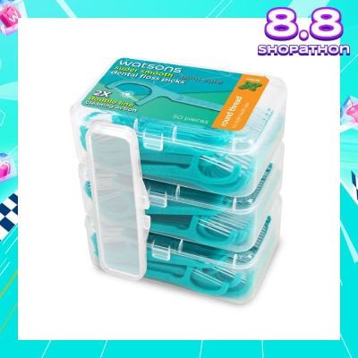 WATSONS Super Smooth Mint Dental Floss Picks (Round Thread + Double Line) 50s x 3 Boxes