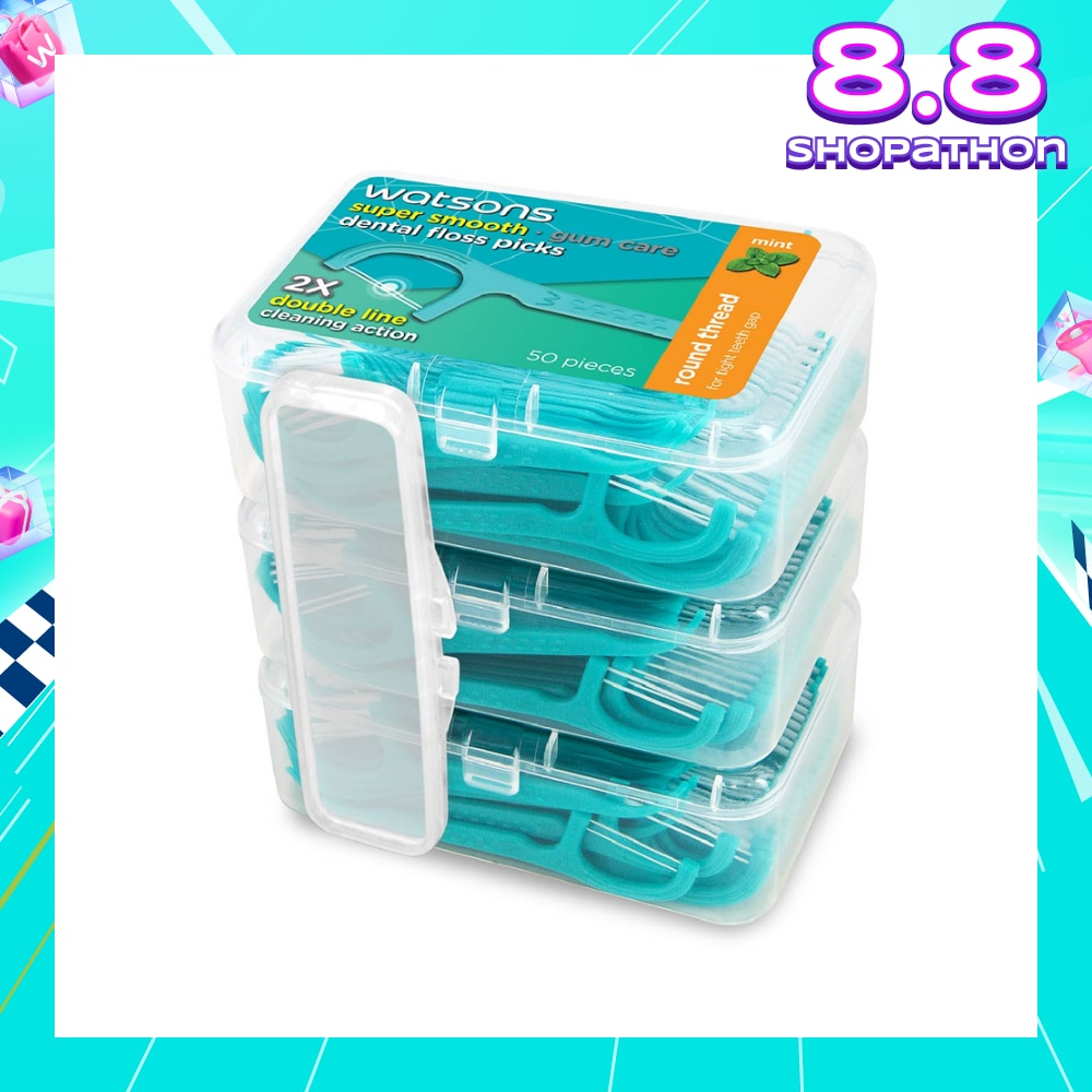 Super Smooth Mint Dental Floss Picks (Round Thread + Double Line) 50s x 3 Boxes