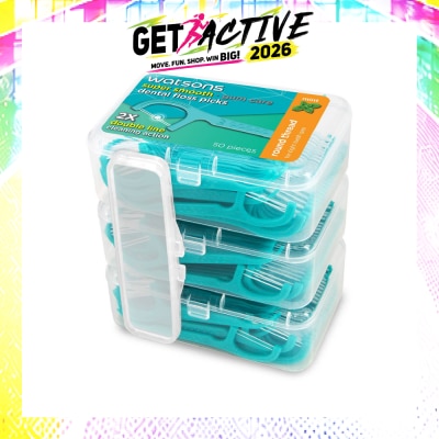 WATSONS - Super Smooth Mint Dental Floss Picks (Round Thread + Double Line) 50s x 3 Boxes image