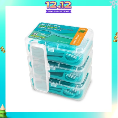 WATSONS Super Smooth Mint Dental Floss Picks (Round Thread + Double Line) 50s x 3 Boxes