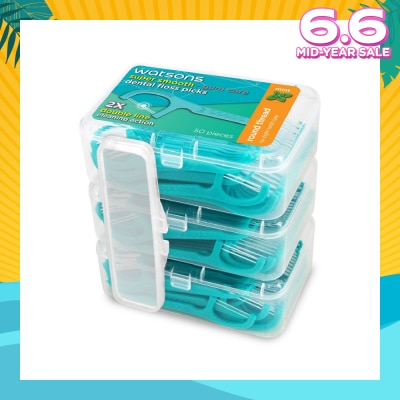 WATSONS Super Smooth Mint Dental Floss Picks (Round Thread + Double Line) 50s x 3 Boxes