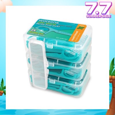 WATSONS Super Smooth Mint Dental Floss Picks (Round Thread + Double Line) 50s x 3 Boxes