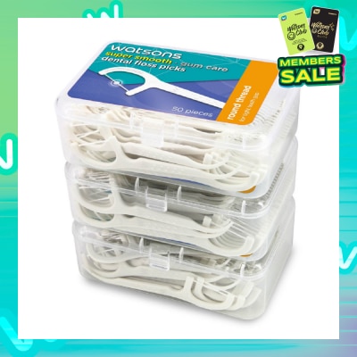 WATSONS Super Smooth Dental Floss Picks (Round Thread + Single Line) 50s x 3 Boxes