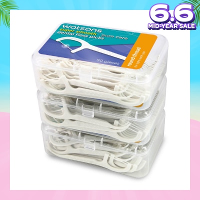 WATSONS Super Smooth Dental Floss Picks (Round Thread + Single Line) 50s x 3 Boxes