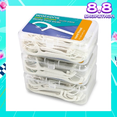 WATSONS Super Smooth Dental Floss Picks (Round Thread + Single Line) 50s x 3 Boxes
