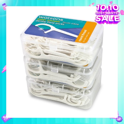 WATSONS Super Smooth Dental Floss Picks (Round Thread + Single Line) 50s x 3 Boxes