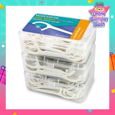 WATSONS Super Smooth Dental Floss Picks (Round Thread + Single Line) 50s x 3 Boxes