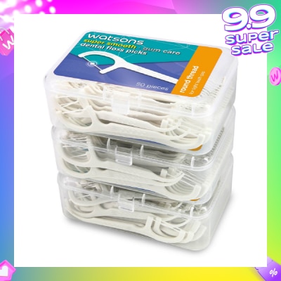 WATSONS Super Smooth Dental Floss Picks (Round Thread + Single Line) 50s x 3 Boxes
