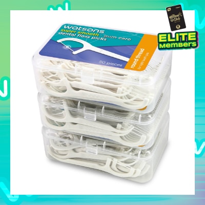 WATSONS Super Smooth Dental Floss Picks (Round Thread + Single Line) 50s x 3 Boxes