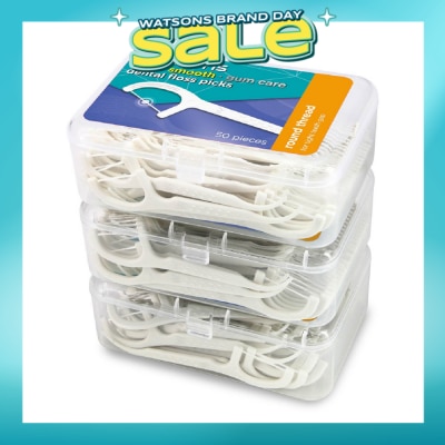 WATSONS - Super Smooth Dental Floss Picks (Round Thread + Single Line) 50s x 3 Boxes
