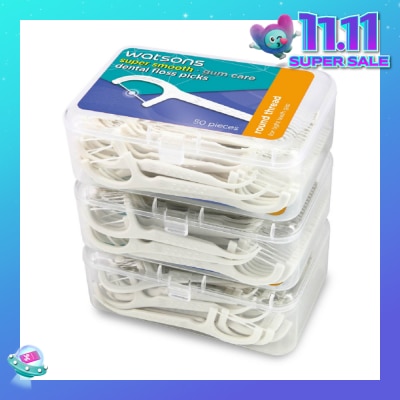 WATSONS Super Smooth Dental Floss Picks (Round Thread + Single Line) 50s x 3 Boxes