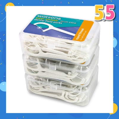 WATSONS Super Smooth Dental Floss Picks (Round Thread + Single Line) 50s x 3 Boxes