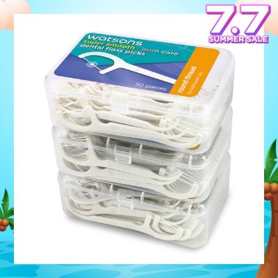 WATSONS Super Smooth Dental Floss Picks (Round Thread + Single Line) 50s x 3 Boxes