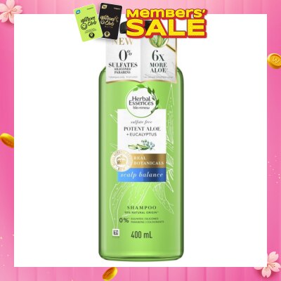 HERBAL ESSENCES Bio:Renew Potent Aloe + Eucalyptus Shampoo (Balance Scalp, Protect Colored Hair) 400 ml