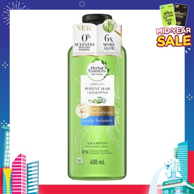 HERBAL ESSENCES Bio:Renew Potent Aloe + Eucalyptus Shampoo (Balance Scalp, Protect Colored Hair) 400 ml