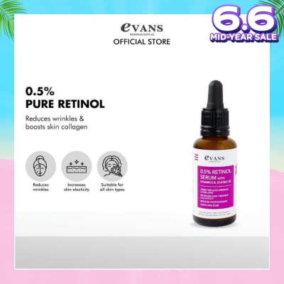 EVANS 0.5% Retinol Serum With Vitamin E & Jojoba Oil (For Anti-Aging, Reduces Wrinkles & Firms Skin) 30ml