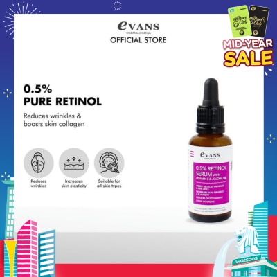 EVANS 0.5% Retinol Serum With Vitamin E & Jojoba Oil (For Anti-Aging, Reduces Wrinkles & Firms Skin) 30ml