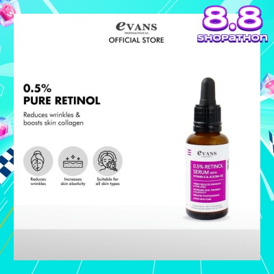 EVANS 0.5% Retinol Serum With Vitamin E & Jojoba Oil (For Anti-Aging, Reduces Wrinkles & Firms Skin) 30ml